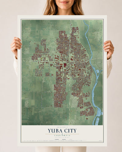 Map of Yuba City, California, 24 x 36 inch unframed archival matte print