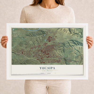 Map of Yucaipa, California, 12 x 18 inch print in a white wood frame
