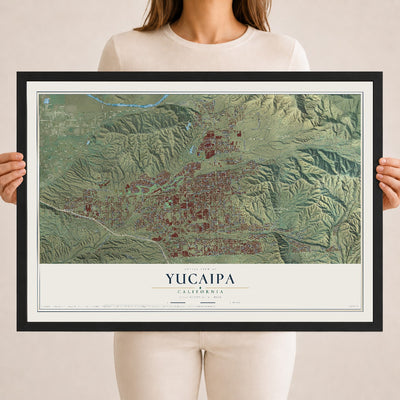 Map of Yucaipa, California, 18 x 24 inch print in a black wood frame