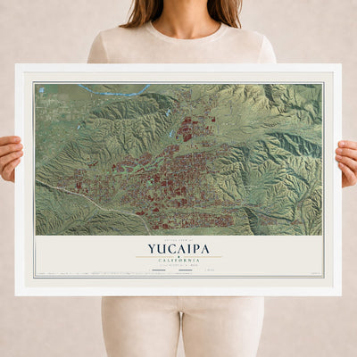 Map of Yucaipa, California, 18 x 24 inch print in a white wood frame