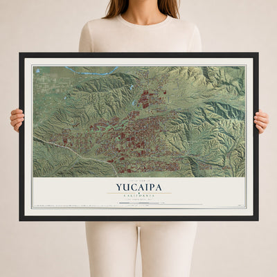 Map of Yucaipa, California, 24 x 36 inch print in a black wood frame