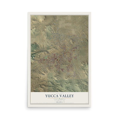 Map of Yucca Valley, California, 12 x 18 inch unframed archival matte print