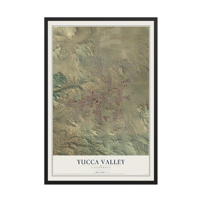 Map of Yucca Valley, California, 12 x 18 inch print in a black wood frame