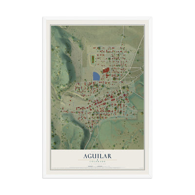 Map of Aguilar, Colorado, 12 x 18 inch print in a white wood frame