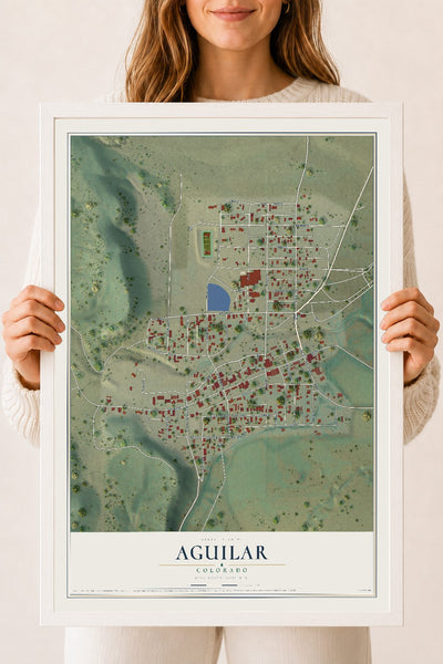Map of Aguilar, Colorado, 18 x 24 inch print in a white wood frame