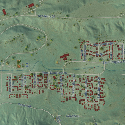Close-up of the map of Air Force Academy, Colorado print showing street and building detail