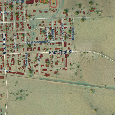 Close-up of the map of Akron, Colorado print showing street and building detail