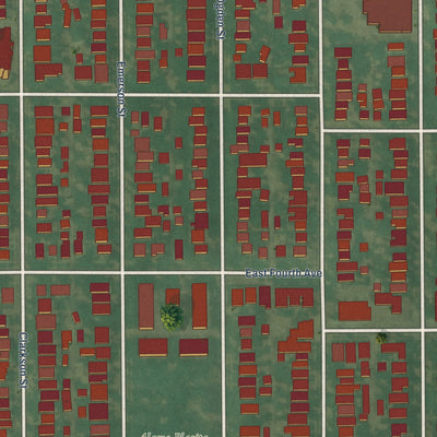 Close-up of the map of Alamo Placita, Colorado print showing street and building detail