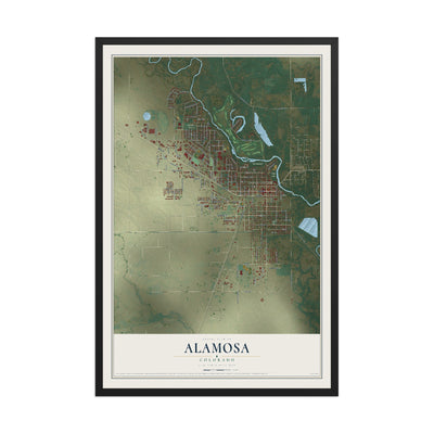 Map of Alamosa, Colorado, 12 x 18 inch print in a black wood frame