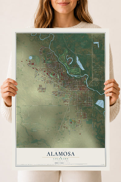 Map of Alamosa, Colorado, 18 x 24 inch unframed archival matte print