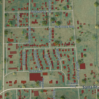Close-up of the map of Alamosa East, Colorado print showing street and building detail