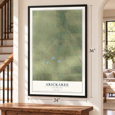Arickaree, Colorado map, 24 x 36 inch print in a black frame by a staircase
