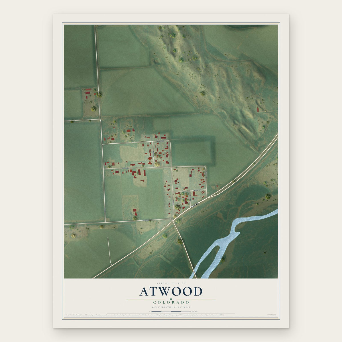 Atwood, Colorado map print, the full design