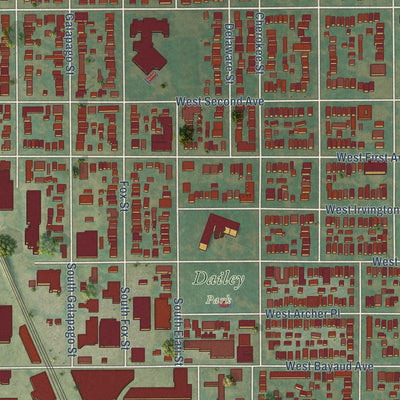 Close-up of the map of Baker, Colorado print showing street and building detail