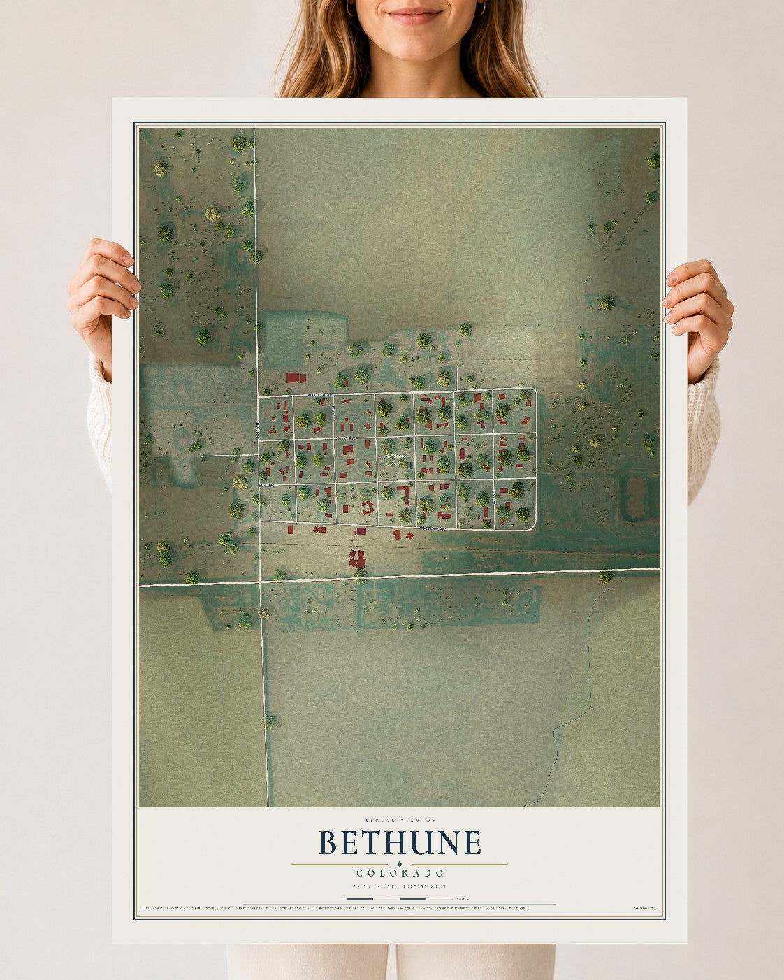 Map of Bethune, Colorado, 24 x 36 inch unframed archival matte print