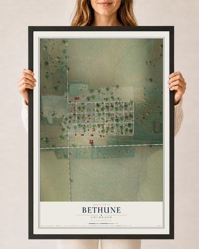 Map of Bethune, Colorado, 24 x 36 inch print in a black wood frame