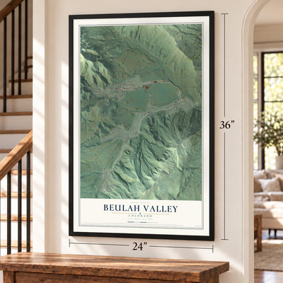 Beulah Valley, Colorado map, 24 x 36 inch print in a black frame by a staircase