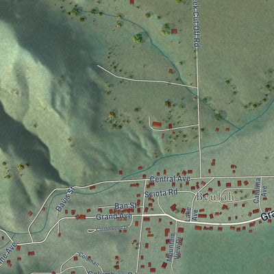 Close-up of the map of Beulah Valley, Colorado print showing street and building detail