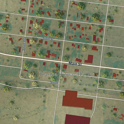 Close-up of the map of Blanca, Colorado print showing street and building detail