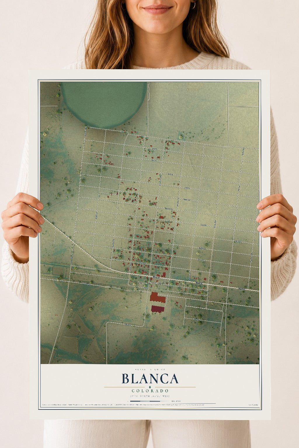 Map of Blanca, Colorado, 18 x 24 inch unframed archival matte print