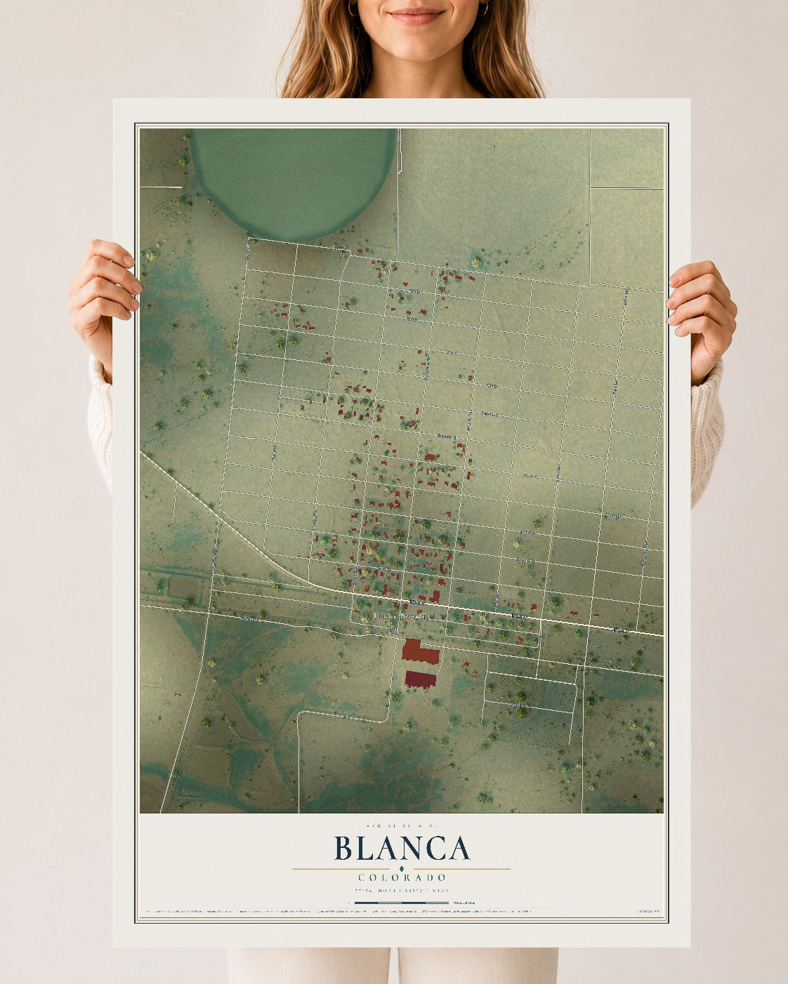 Map of Blanca, Colorado, 24 x 36 inch unframed archival matte print