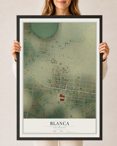 Map of Blanca, Colorado, 24 x 36 inch print in a black wood frame