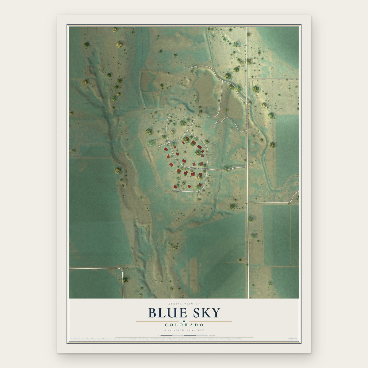 Blue Sky, Colorado map print, the full design