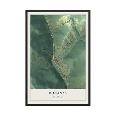 Map of Bonanza, Colorado, 12 x 18 inch print in a black wood frame