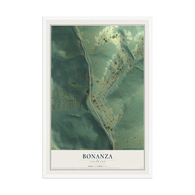 Map of Bonanza, Colorado, 12 x 18 inch print in a white wood frame
