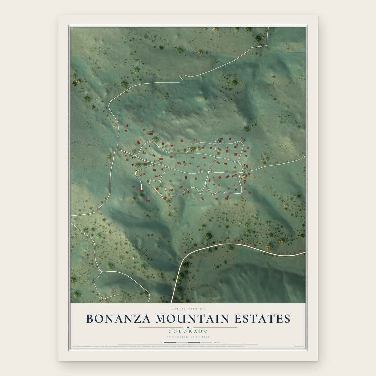 Bonanza Mountain Estates, Colorado map print, the full design