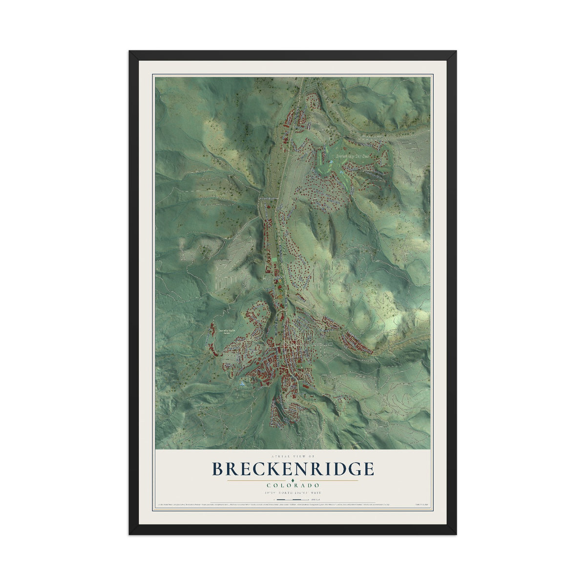 Map of Breckenridge, Colorado, 12 x 18 inch print in a black wood frame