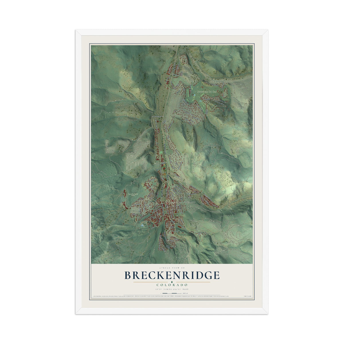 Map of Breckenridge, Colorado, 12 x 18 inch print in a white wood frame