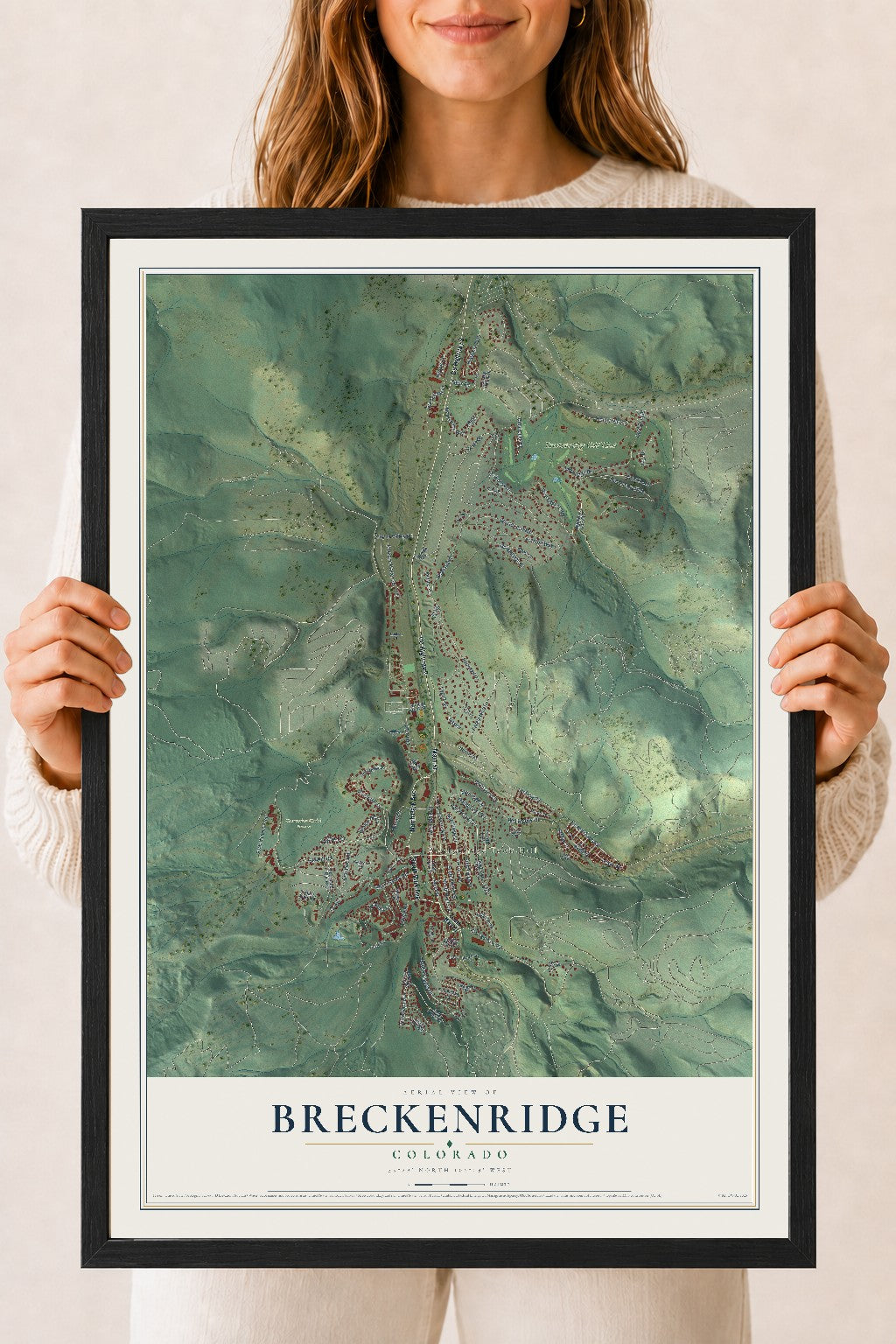 Map of Breckenridge, Colorado, 18 x 24 inch print in a black wood frame