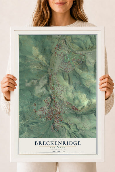 Map of Breckenridge, Colorado, 18 x 24 inch print in a white wood frame
