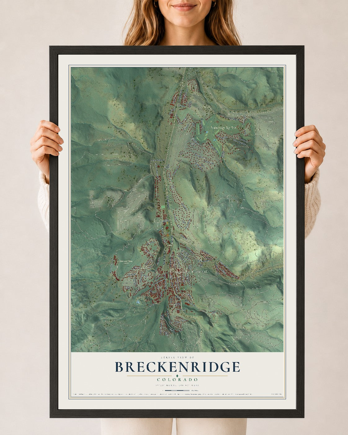 Map of Breckenridge, Colorado, 24 x 36 inch print in a black wood frame