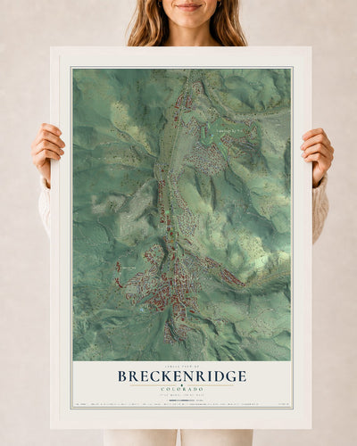 Map of Breckenridge, Colorado, 24 x 36 inch print in a white wood frame