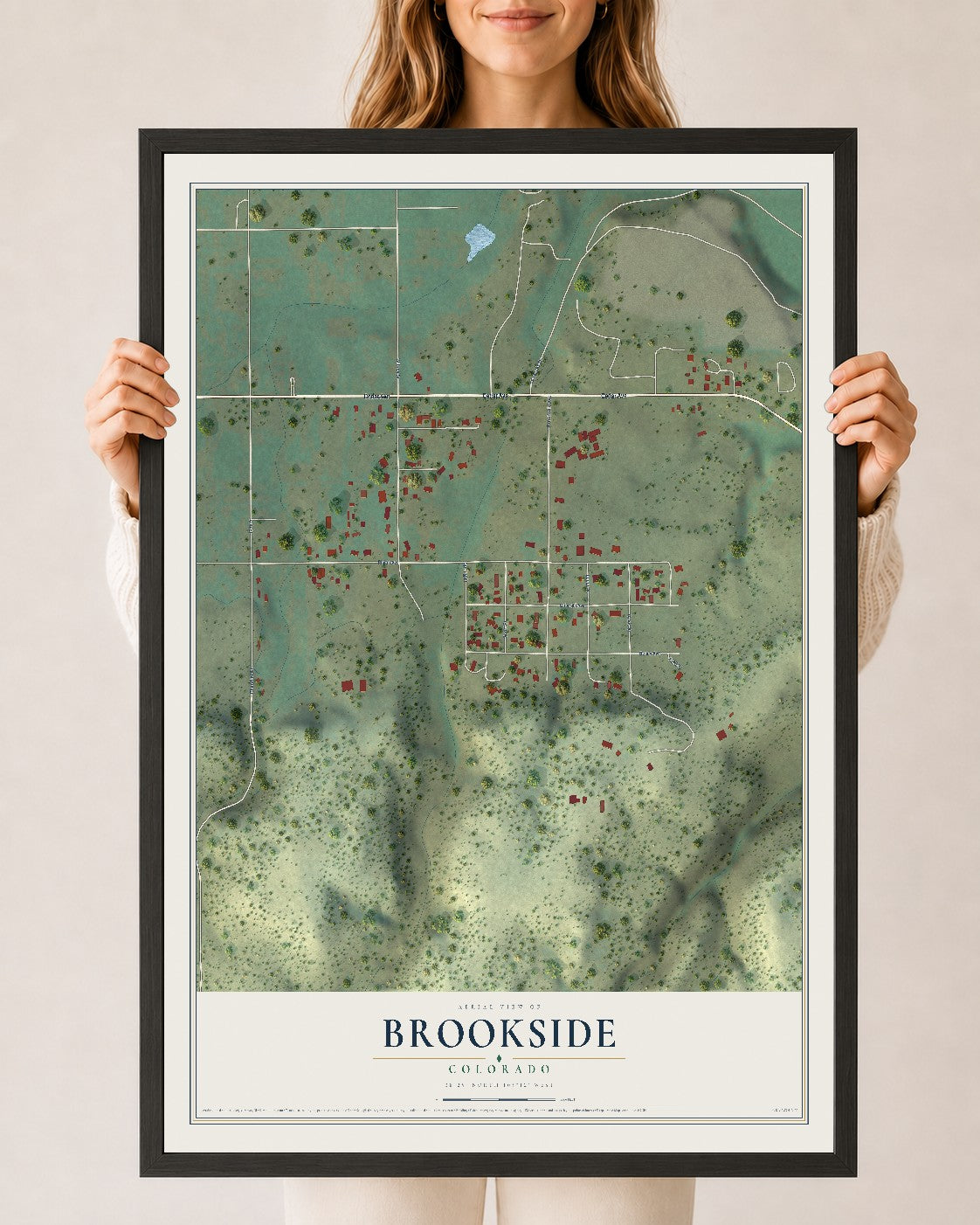 Map of Brookside, Colorado, 24 x 36 inch print in a black wood frame