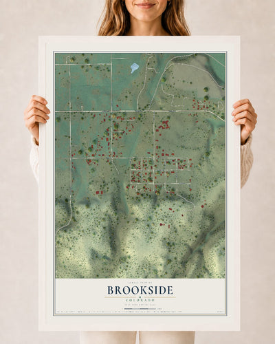 Map of Brookside, Colorado, 24 x 36 inch print in a white wood frame