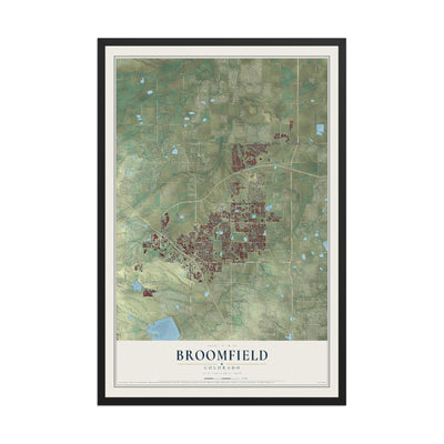 Map of Broomfield, Colorado, 12 x 18 inch print in a black wood frame