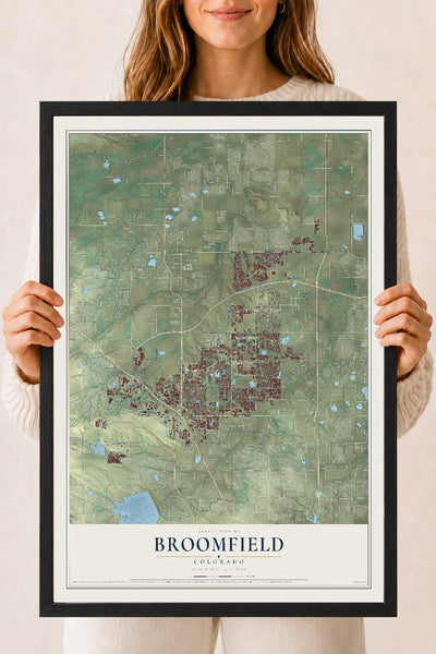 Map of Broomfield, Colorado, 18 x 24 inch print in a black wood frame