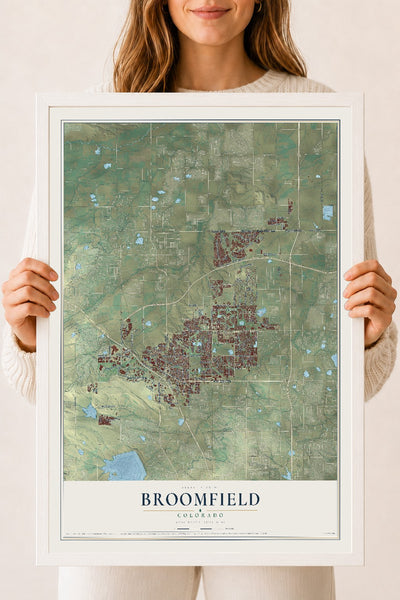 Map of Broomfield, Colorado, 18 x 24 inch print in a white wood frame