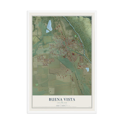 Map of Buena Vista, Colorado, 12 x 18 inch print in a white wood frame