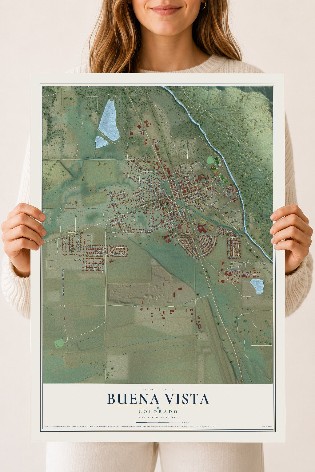 Map of Buena Vista, Colorado, 18 x 24 inch unframed archival matte print