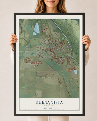 Map of Buena Vista, Colorado, 24 x 36 inch print in a black wood frame