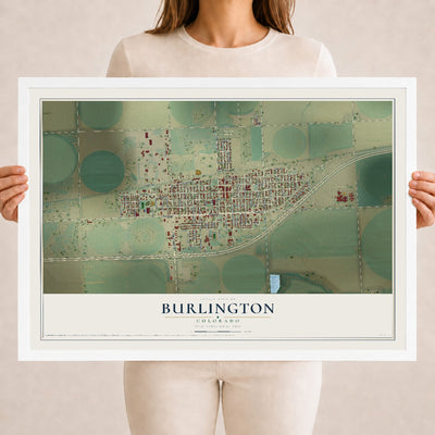 Map of Burlington, Colorado, 18 x 24 inch print in a white wood frame