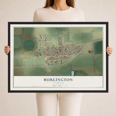 Map of Burlington, Colorado, 24 x 36 inch print in a black wood frame