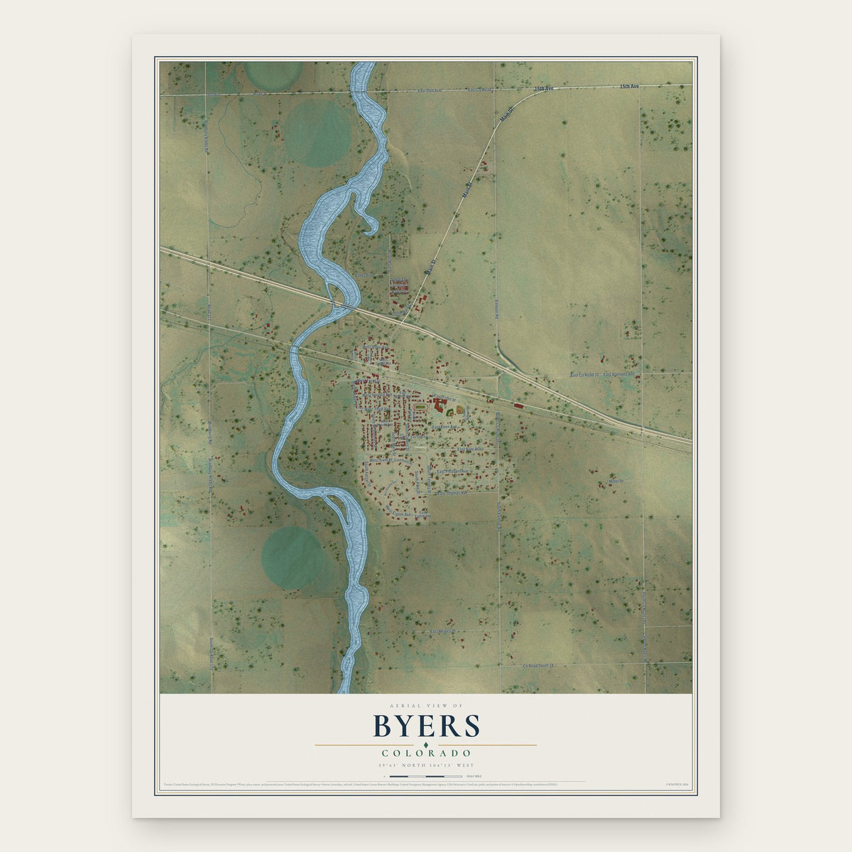 Byers, Colorado map print, the full design