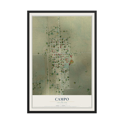 Map of Campo, Colorado, 12 x 18 inch print in a black wood frame