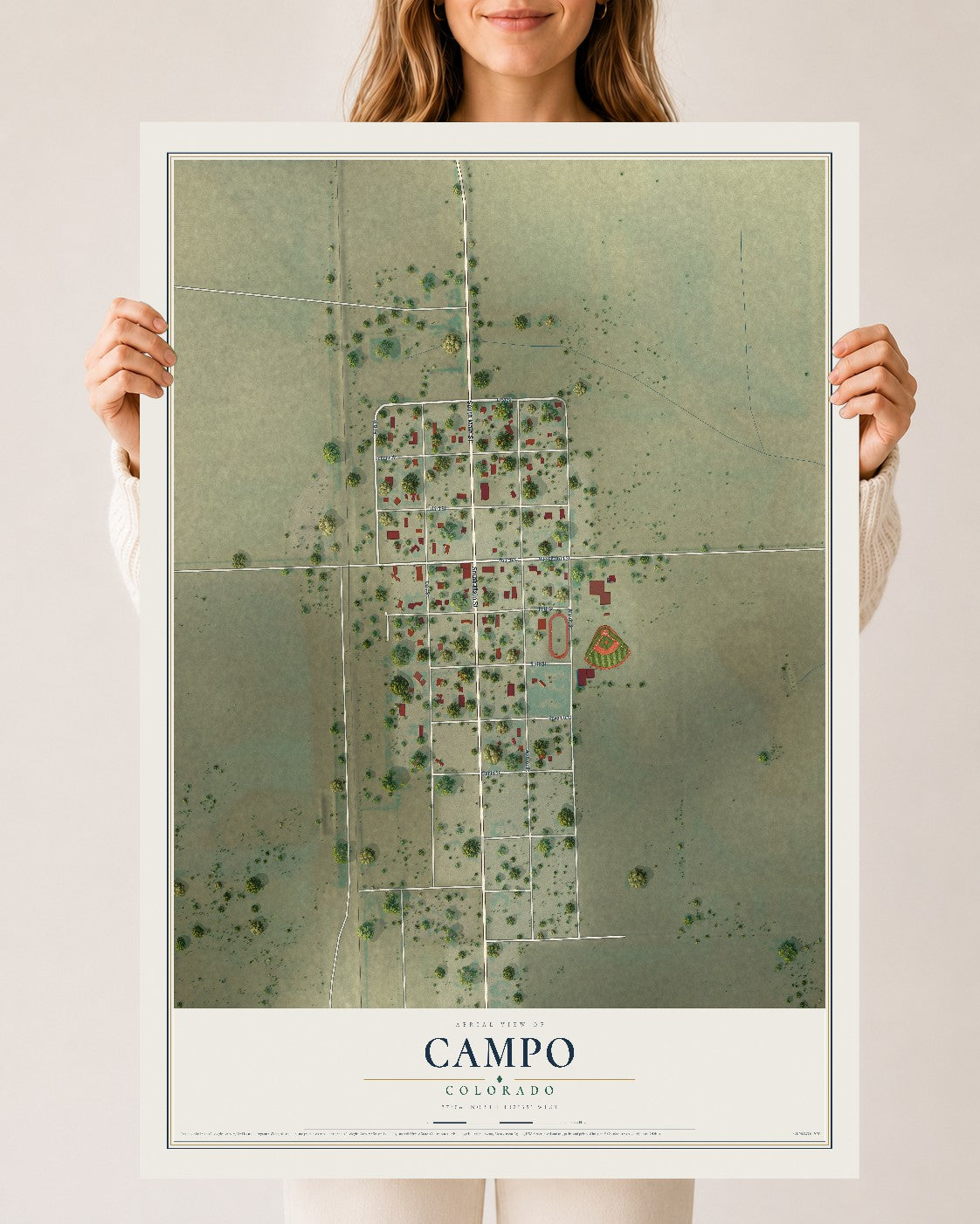 Map of Campo, Colorado, 24 x 36 inch unframed archival matte print