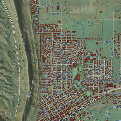 Second close-up of the map of Cañon City, Colorado print showing more streets and buildings